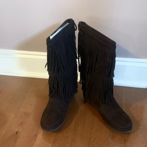 FLAH SALE ‼️New Rampage Fringe Boots Brown Size 7 - Picture 3 of 9